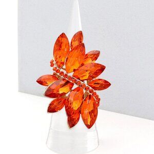 Orange Flame Marquise Austrian Crystal Cluster Stretch Cocktail Party Ring NEW